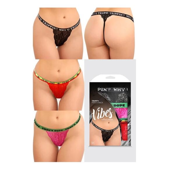 Trippy Vibes 3-Piece Panty Pack That's Dope I'd Hit That Why U Trippin One Size - Picture 1 of 2